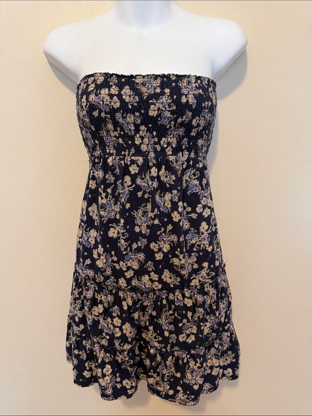 Express Navy Strapless Floral Summer Dress
